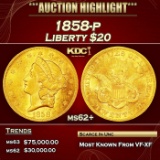 1858-p Gold Liberty Double Eagle $20 ms62+ USCG