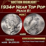 1934-p Peace Dollar Near Top Pop $1 ms66 SEGS