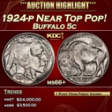 1924-p Buffalo Nickel Near Top Pop! 5c ms66+ SEGS