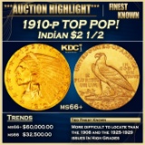 1910-p Gold Indian Quarter Eagle TOP POP! $2 1/2 ms66+ USCG