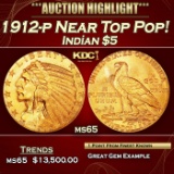 1912-p Gold Indian Half Eagle Near Top Pop! $5 ms65 USCG
