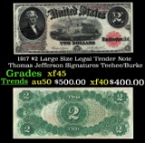 1917 $2 Large Size Legal Tender Note Thomas Jefferson Grades xf+ Signatures Teehee/Burke
