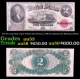 1917 $2 Large Size Legal Tender Note Thomas Jefferson Grades au53 Signatures Speelman/White
