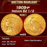 1909-p Gold Indian Quarter Eagle $2 1/2 ms65 SEGS