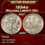1934-d Walking Liberty Half Dollar 50c ms65+ SEGS