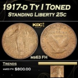 1917-d Ty I Standing Liberty Quarter Toned 25c Grades ms63 FH