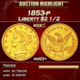1853-p Gold Liberty Quarter Eagle $2 1/2 ms63+ USCG
