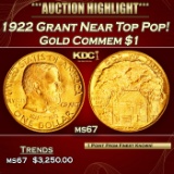 1922 Grant Gold Commem Dollar Near Top Pop! 1 ms67 SEGS