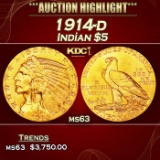 1914-d Gold Indian Half Eagle $5 ms63 USCG