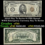 1934A $5 FRN Hawaii WWII Emergency Currency Key To Series Key To Series Grades vf++