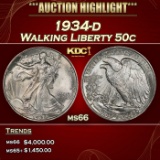 1934-d Walking Liberty Half Dollar 50c ms66 SEGS