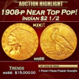 1908-p Gold Indian Quarter Eagle Near Top Pop! $2 1/2 ms66 USCG