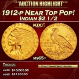 1912-p Gold Indian Quarter Eagle Near Top Pop! $2 1/2 ms65+ SEGS