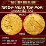1910-p Gold Indian Quarter Eagle Near Top Pop! $2 1/2 ms66 USCG