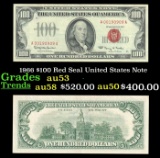 1966 $100 Red Seal United States Note Grades au53