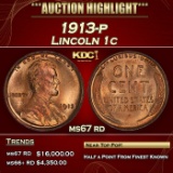 1913-p Lincoln Cent 1c ms67 rd SEGS