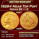 1929-p Gold Indian Quarter Eagle Near Top Pop! $2 1/2 ms66+ USCG