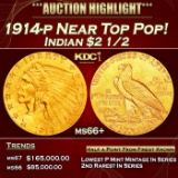 1914-p Gold Indian Quarter Eagle Near Top Pop! $2 1/2 ms66+ USCG