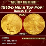 1910-d Gold Indian Eagle Near Top Pop! $10 ms66+ SEGS