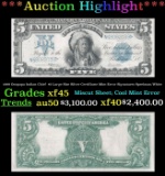 1899 $5 Large Size Silver Certificate Oncpapa Indian Chief  Mint Error Grades xf+ Signatures Speelma