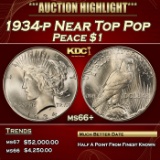 1934-p Peace Dollar Near Top Pop $1 ms66+ SEGS