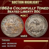 1862-s Seated Half Dollar Colorfully Toned 50c ms63 USCG
