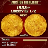 1853-p Gold Liberty Quarter Eagle $2 1/2 ms65+ SEGS