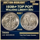 1938-p Walking Liberty Half Dollar TOP POP! 50c ms68 SEGS