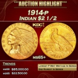 1914-p Gold Indian Quarter Eagle $2 1/2 ms65+ SEGS