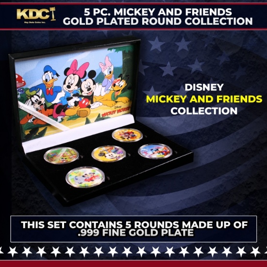 5 Coin Disney Mickey and Friends Gold Plated Round Collection B