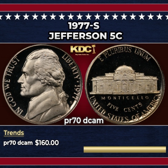 1977-s Proof Jefferson Nickel 5c pr70 dcam SEGS