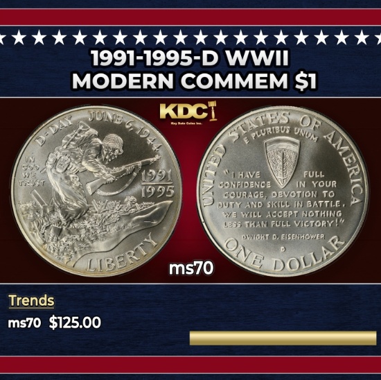 1991-1995-d WWII Modern Commem Dollar $1 ms70 SEGS
