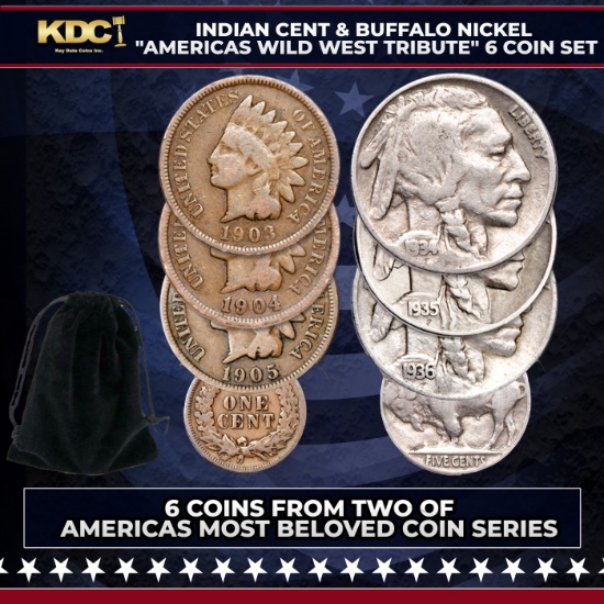 Indian Cent & Buffao Nickel "Americas Wild West Tribute" 6 Coin Set