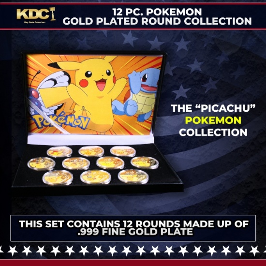 12 Coin Pokemon - Picachu - Gold Plated Round Collection