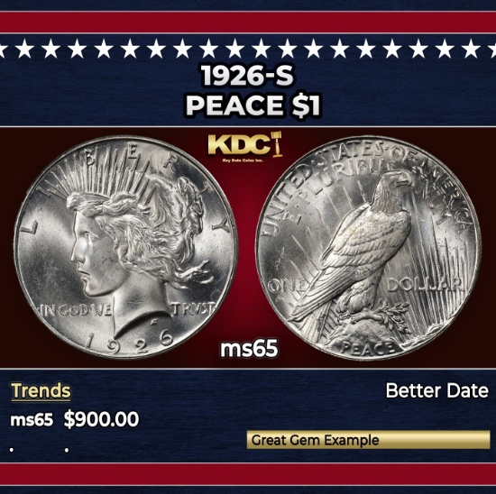 1926-s Peace Dollar $1 Grades ms65