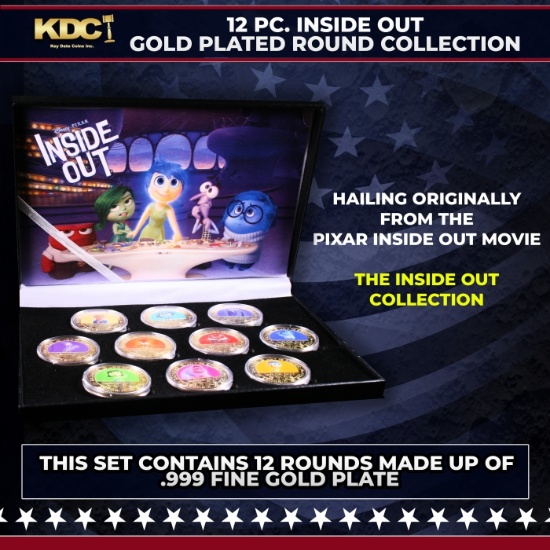 12 Coin Disney Pixar Inside Out Gold Plated Round Collection
