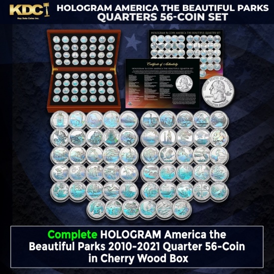 Complete HOLOGRAM America the Beautiful Parks 2010-2021 Quarter 56-Coin in Cherry Wood Box Other Toy