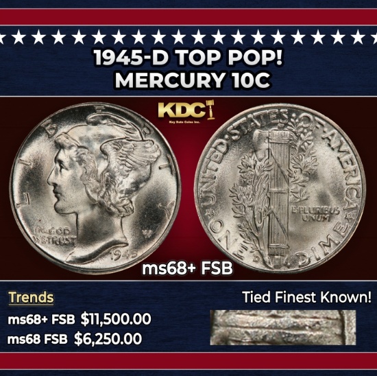1945-d Mercury Dime TOP POP! 10c ms68+ FSB SEGS