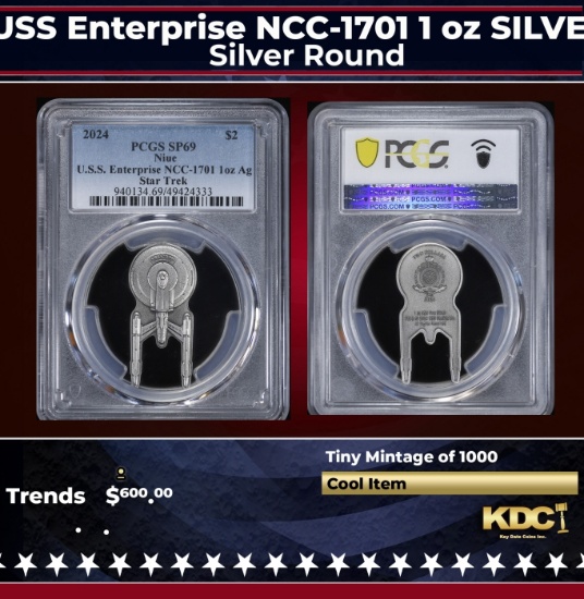PCGS PCGS 2024 Star Trek USS Enterprise NCC-1701 1 oz SILVER $2 Niue New Zealand sp69 PCGS Other Toy