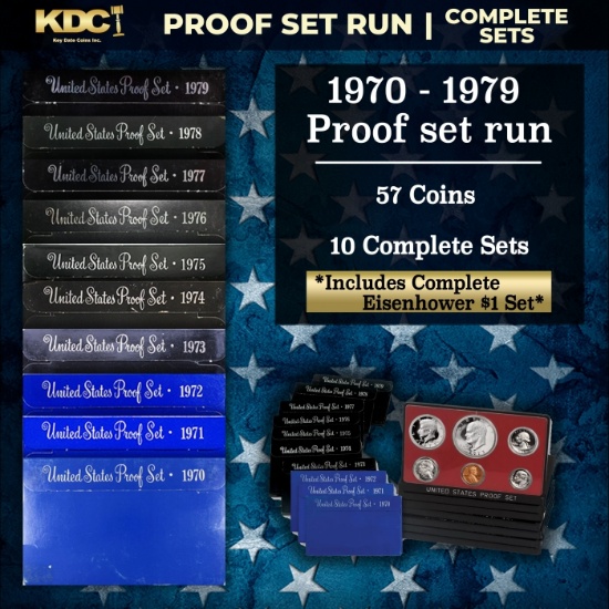 1970-1979 Full Decade Proof Set Run 57 Coins 10 Complete Sets Complete Ike $1 Set