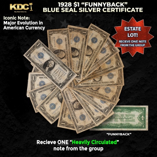 1x 1928 $1 Funnyback Blue Seal Silver Certificate Heavily Circulated