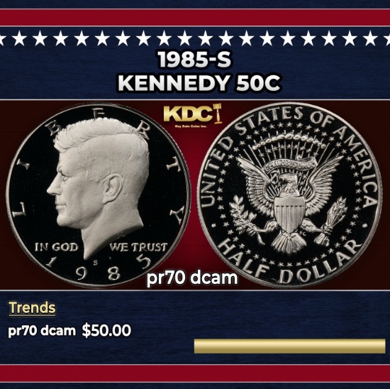 1985-s Proof Kennedy Half Dollar 50c pr70 dcam SEGS