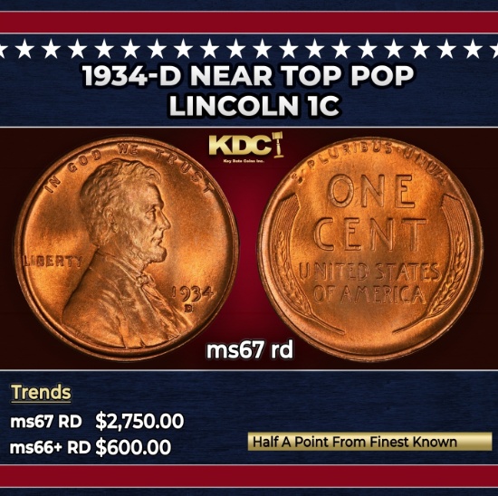 1934-d Lincoln Cent Near Top Pop 1c ms67 rd SEGS