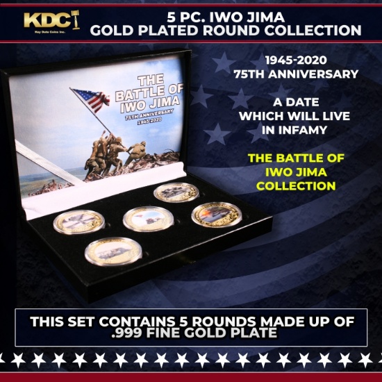 5 Coin Iwo Jima Gold Plated Round Collection