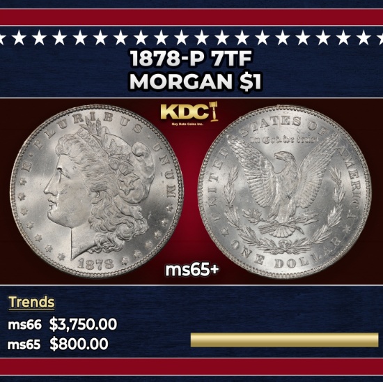 1878-p 7tf Morgan Dollar $1 ms65+ SEGS