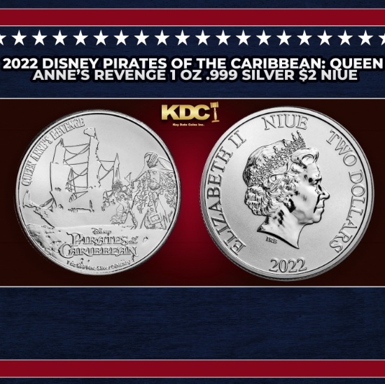2022 Disney Pirates of the Caribbean: Queen Anne's Revenge 1 oz .999 Silver $2 Niue  Round
