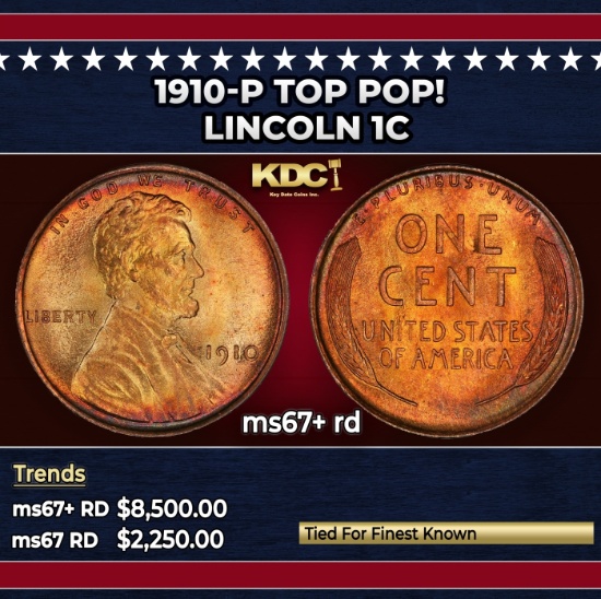 1910-p Lincoln Cent TOP POP! 1c ms67+ rd SEGS