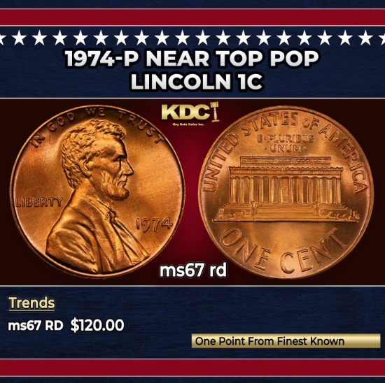 1974-p Lincoln Cent Near Top Pop 1c ms67 rd SEGS