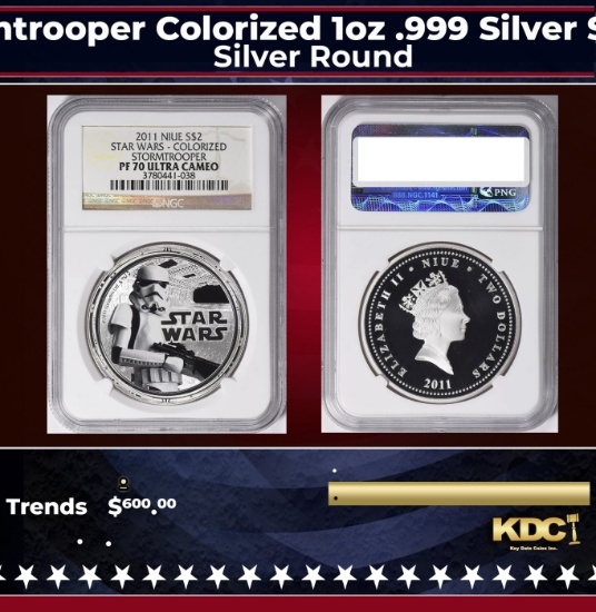 NGC NGC 2011 Star Wars Stormtrooper Colorized 1oz .999 Silver $2  Niue Commerative Coin Proof pr70 d