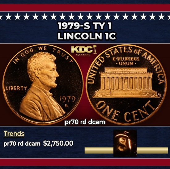 1979-s Ty 1 Proof Lincoln Cent 1c pr70 rd dcam SEGS
